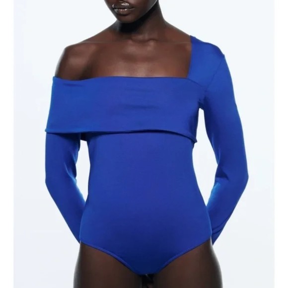 Zara Tops - Zara ASYMMETRICAL LONG SLEEVE BODYSUIT BLUE S******sold******